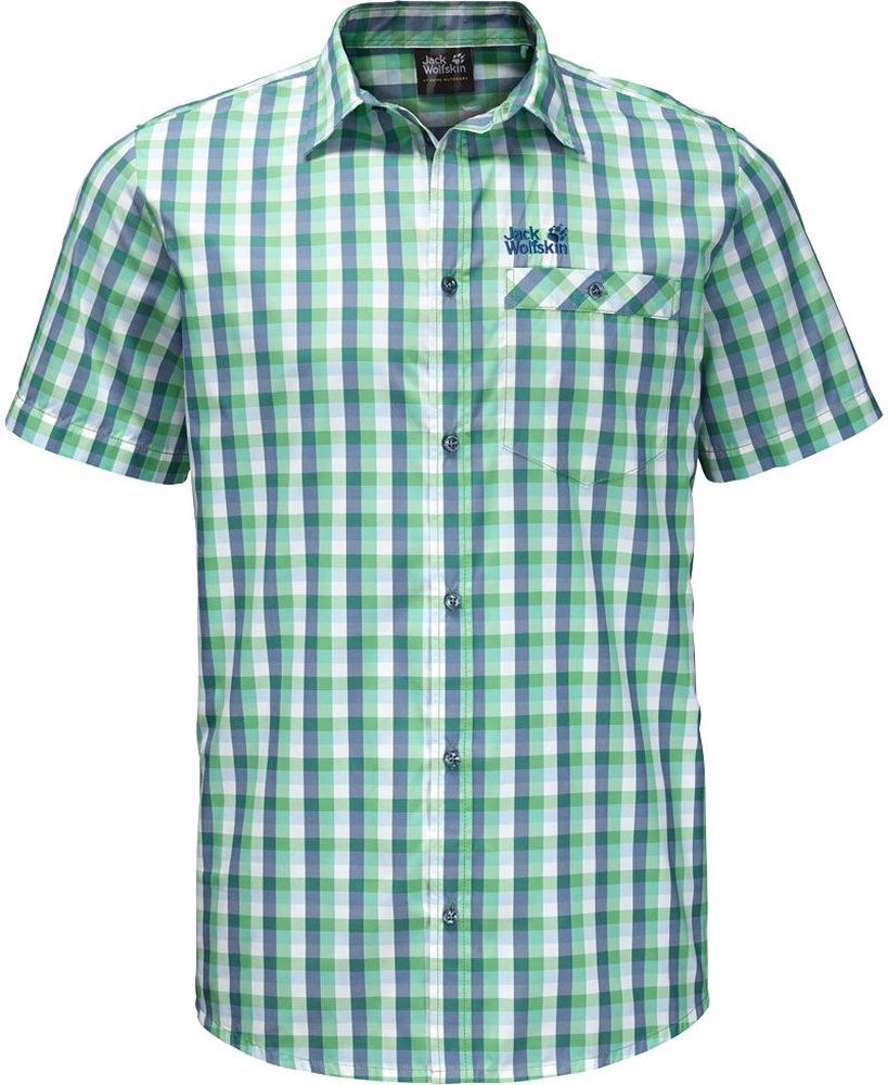 Рубашка1402301-8730 Рубашка1402301-8730Рубашка мужская Napo River Shirt изготовлена из полиэстера и полиамида. Ткань легкая, дышащая и прочная, кроме того, она обладает защитой от ультрафиолета (UPF 50+) и минимизирует образование неприятных запахов даже после нескольких дней активной носки. Рубашка застегивается на пуговицы, имеет отложной воротник и короткие стандартные рукава. Спереди расположен накладной нагрудный карман на пуговице. Модель дополнена принтом в клетку и логотипом бренда. Такая рубашка идеально подходит для путешествий в жаркие страны и отдыха на природе.