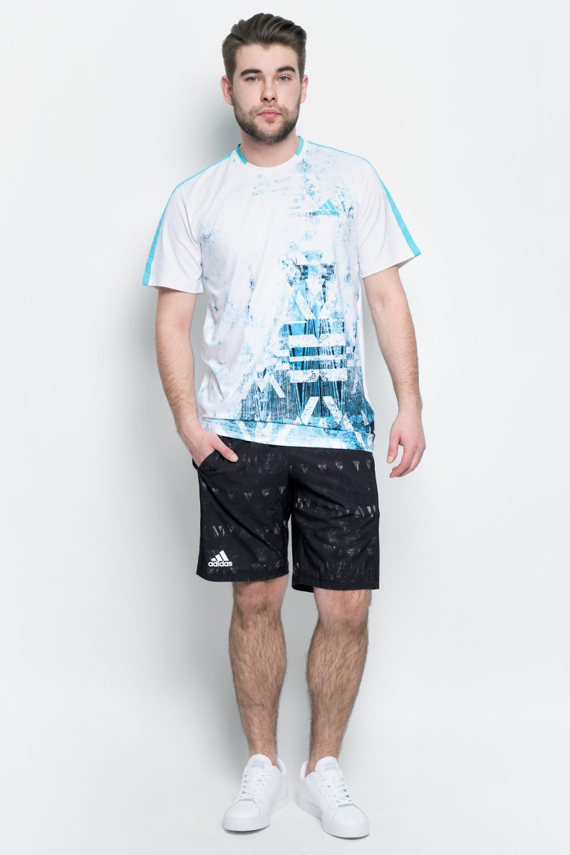 ШортыB45797 ШортыB45797Мужские шорты для тенниса Adidas Essex Tr Ber изготовлены из полиэстера с добавлением эластана. Модель дополнена широкой эластичной резинкой на поясе. Объем талии регулируется при помощи шнурка-кулиски в поясе. Шорты дополнены двумя втачными карманами спереди. Изделие оформлено оригинальным принтом.