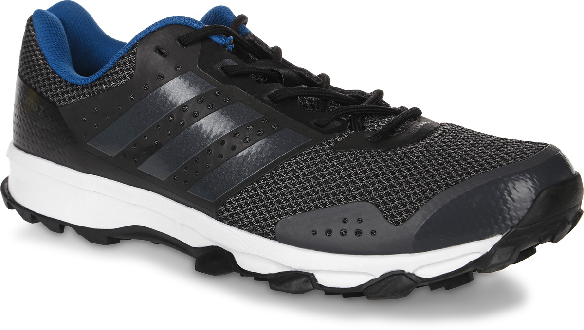 КроссовкиBB4430 КроссовкиBB4430Мужские кроссовки для бега adidas Duramo 7 Trail выполнены из сетчатого текстиля и оформлены фирменными накладками из полимера. Шнурки надежно зафиксируют модель на ноге. Внутренняя поверхность из текстиля комфортна при движении. Стелька выполнена из легкого ЭВА- материала с поверхностью из текстиля. Подошва изготовлена из высококачественной резины и дополнена рельефным рисунком. Задняя часть подошвы оснащена вставкой из Adiprene, которая смягчает ударную нагрузку на стопу и обеспечивает дополнительную амортизацию.