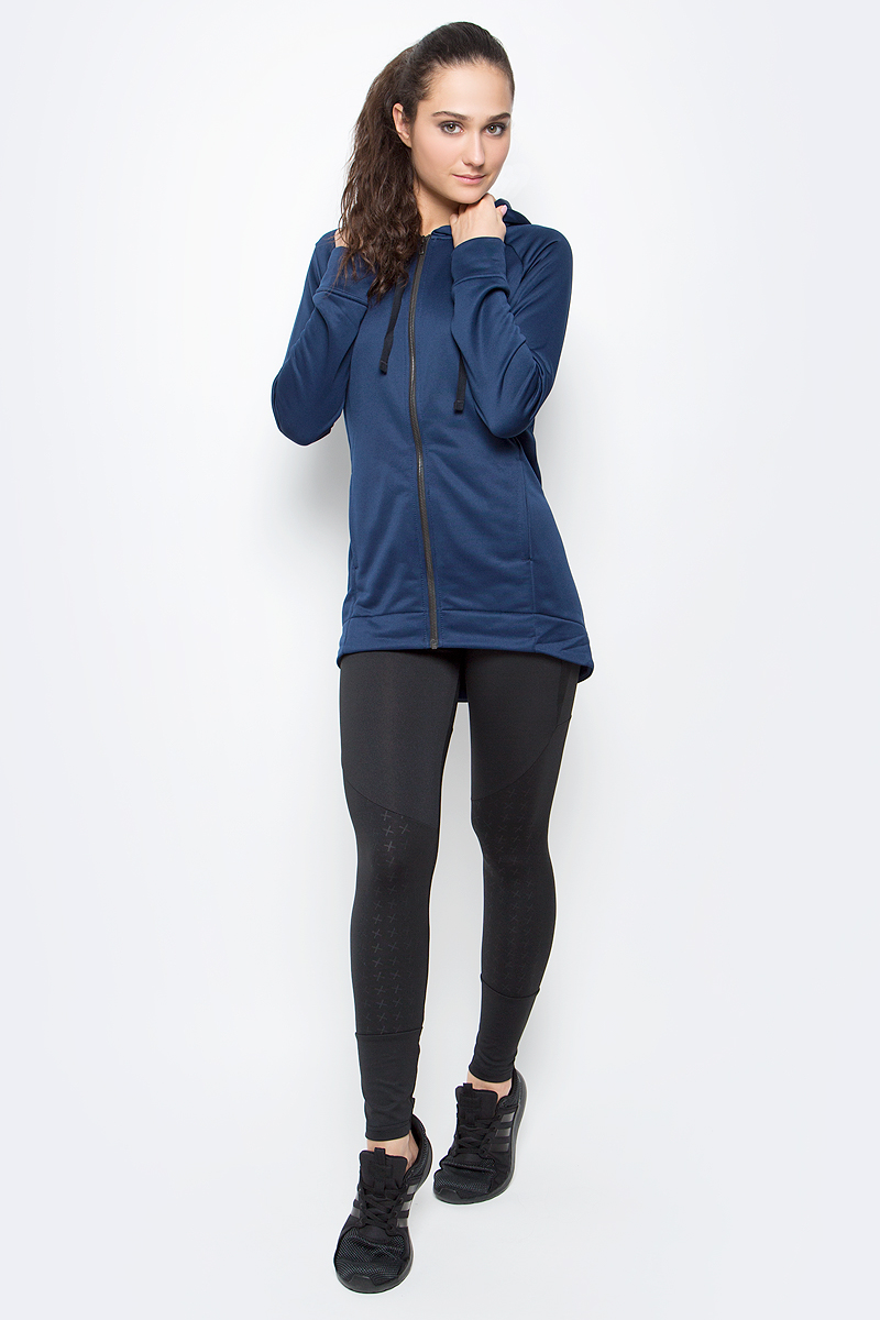 Спортивный костюмBK4675 Спортивный костюмBK4675Женский спортивный костюм adidas Hoody&Tight Ts включает в себя легкую толстовку и леггинсы. Толстовка с длинными рукавами-реглан и капюшоном застегивается на застежку-молнию спереди. Модель изготовлена из высококачественного полиэстера. Модель дополнена двумя втачными карманами спереди. Объем капюшона регулируется при помощи шнурка-кулиски. Леггинсы прямого кроя и средней посадки имеют широкую эластичную резинку на поясе. Комфортные эластичные швы не стесняют движений и исключают натирание даже во время интенсивных тренировок.