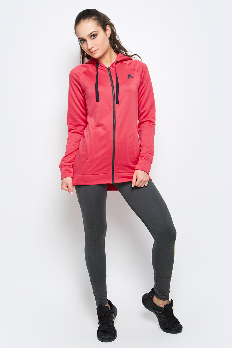 Спортивный костюмBK4675 Спортивный костюмBK4675Женский спортивный костюм adidas Hoody&Tight Ts включает в себя легкую толстовку и леггинсы. Толстовка с длинными рукавами-реглан и капюшоном застегивается на застежку-молнию спереди. Модель изготовлена из высококачественного полиэстера. Модель дополнена двумя втачными карманами спереди. Объем капюшона регулируется при помощи шнурка-кулиски. Леггинсы прямого кроя и средней посадки имеют широкую эластичную резинку на поясе. Комфортные эластичные швы не стесняют движений и исключают натирание даже во время интенсивных тренировок.
