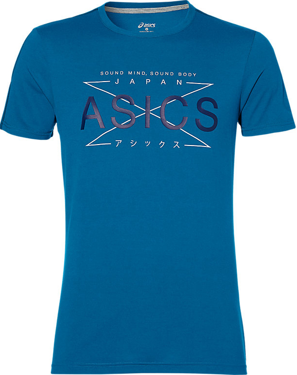 Футболка141816-0714 Футболка141816-0714Мужская футболка Asics выполнена из полиэстера с добавлением вискозы и эластана. У модели классический круглый ворот и короткие стандартные рукава. Спереди изделие оформлено принтом с надписями, на спинке - логотипом бренда. Технология Motion Dry позволяет выводить влагу, оставляя тело сухим и сохраняя его оптимальный температурный режим.