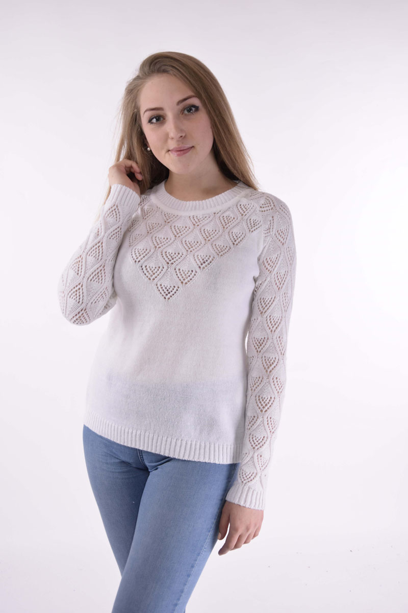 Джемпер1042 Джемпер1042Женский джемпер Milana Style изготовлен из ПАН-волокна и шерсти. Джемпер с круглым вырезом горловины и длинными рукавами-реглан оформлен вязаным узором. Вырез горловины, манжеты и низ изделия связаны резинкой.