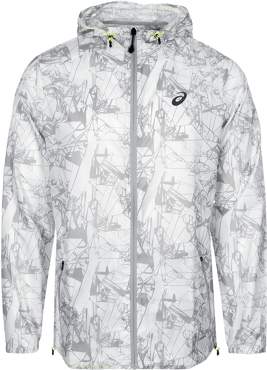 Ветровка141640-1103 Ветровка141640-1103Мужская ветровка для бега Asics Fuzex Packable JKT с длинными рукавами и несъемным капюшоном застегивается на застежку-молнию спереди. Обхват капюшона регулируется при помощи шнурка-кулиски со стопперами. Изделие дополнено двумя втачными карманами на молниях спереди. Манжеты рукавов дополнены эластичными резинками. Низ ветровки оснащен внутренним шнурком-кулиской со стопперами. На спинке модель оснащена специальными разрезами, обеспечивающими циркуляцию воздуха и защищенными от попадания воды. Ветровка оформлена оригинальным абстрактным принтом.