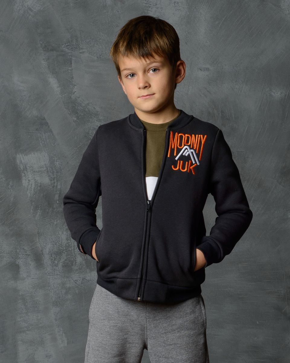 Толстовка20В00030502/MJ_MOUNTAINS/ Толстовка20В00030502/MJ_MOUNTAINS/Толстовка Modniy Juk изготовлена из высококачественной мягкой ткани. Модель полуприлегающего силуэта с длинными рукавами и воротником-стойкой застегивается на молнию. Низ изделия и манжеты рукавов выполнены из трикотажной резинки. Не стесняет движения. Яркая нашивка в стиле Modniy Juk.