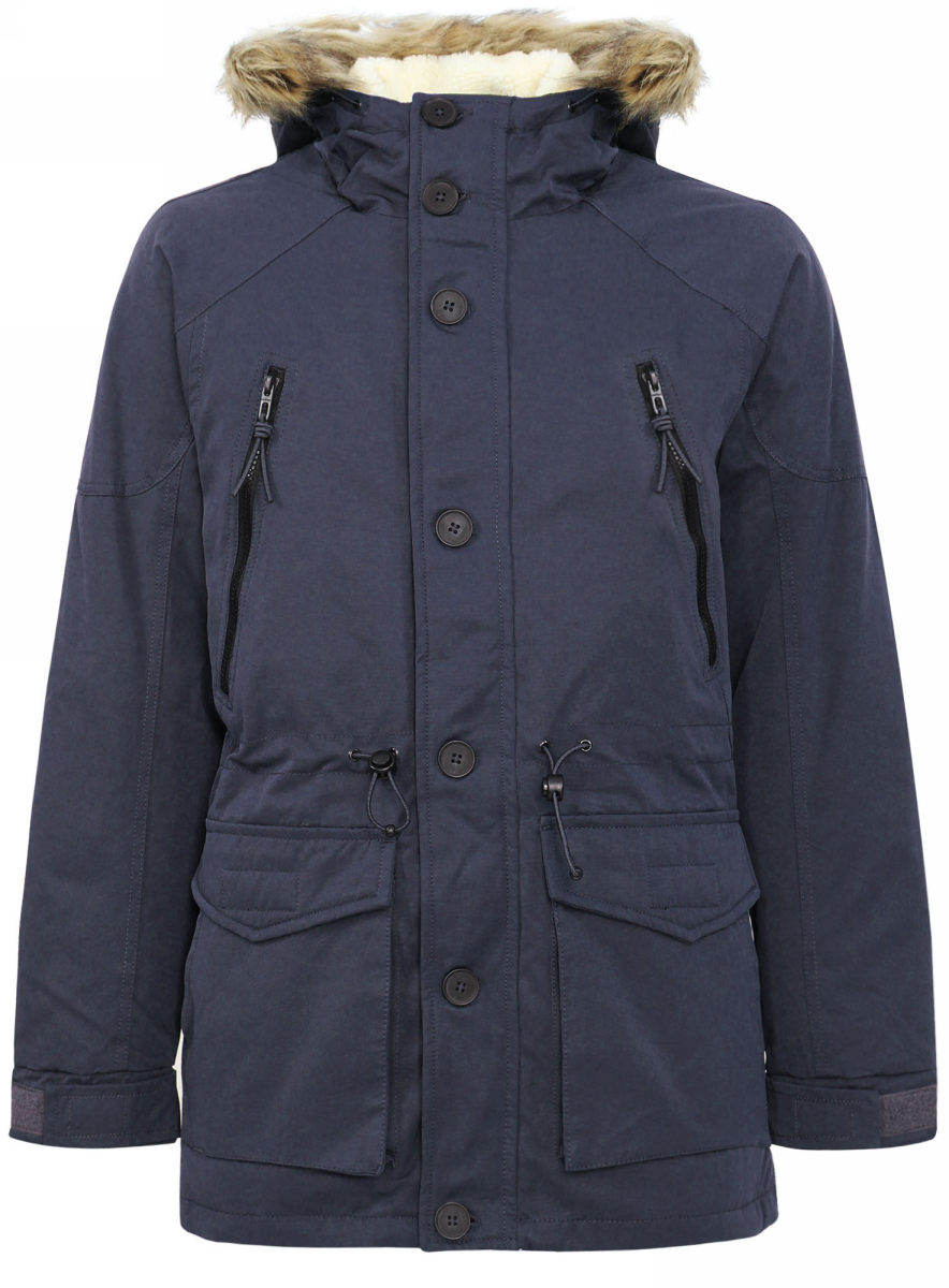 Куртка1L412014M/39827N/6600N Куртка1L412014M/39827N/6600NМужская куртка oodji выполнена из высококачественного комбинированного материала с подкладкой из полиэстера. Утеплитель также полиэстер. Модель с длинными рукавами и несъемным капюшоном застегивается на застежку-молнию и имеет ветрозащитный клапан на пуговицах. Край капюшона оформлен искусственным мехом, который можно отстегнуть в случае необходимости. Объем капюшона регулируется при помощи шнурка-кулиски со стопперами. Низ рукавов дополнен хлястиками на липучках. Объем по линии талии можно регулировать за счет шнурка-кулиски со стоплерами. Изделие дополнено двумя втачными карманами на застежке-молнии и четырьмя накладными карманами, два из которых с клапанами на липучках. С внутренней стороны расположен один прорезной кармана на застежке-молнии и один накладной карман на липучке.