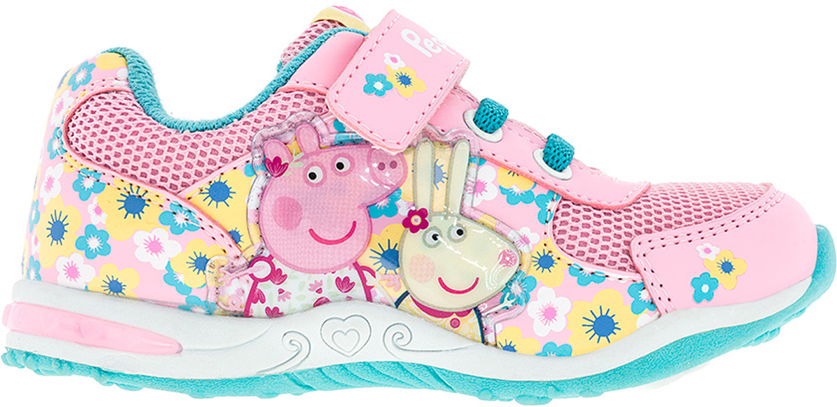 Кроссовки6743C Кроссовки6743CСтильные кроссовки Peppa Pig от Kakadu - отличный выбор для вашей малышки на каждый день. Верх модели выполнен из синтетической кожи и текстиля. Кроссовки оформлены красочным орнаментом и нашивками с изображением персонажей мультсериала Свинка Пеппа. Классическая шнуровка и ремешок на застежке-липучке обеспечивают надежную фиксацию обуви на ноге. Подкладка из текстильного материала создает комфорт при носке. Съемная стелька удобна в эксплуатации и позволяет быстро просушивать обувь. Подошва выполнена из амортизирующей термопластичной резины, которая снимает нагрузку с суставов. Светодиодная подсветка подошвы приведет в восторг юную модницу. Рифление на подошве обеспечивает отличное сцепление с любой поверхностью. Модные и комфортные кроссовки - необходимая вещь в гардеробе каждого ребенка.
