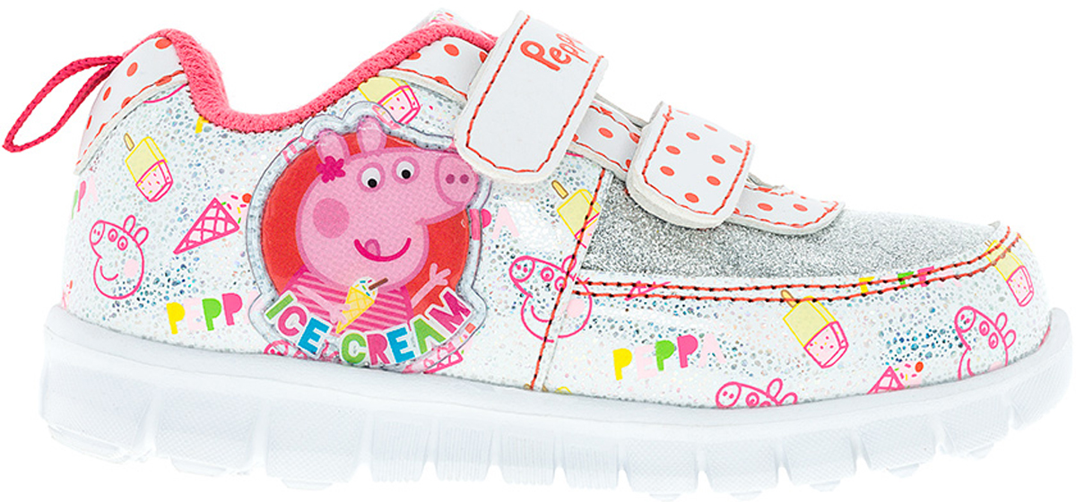 Кроссовки6746A Кроссовки6746AСтильные кроссовки Peppa Pig от Kakadu - отличный выбор для вашей малышки на каждый день. Верх модели выполнен из синтетической кожи. Кроссовки оформлены красочным принтом и нашивками с изображением Свинки Пеппы. Ремешки на застежках-липучках обеспечивают надежную фиксацию обуви на ноге. Подкладка из текстильного материала создает комфорт при носке. Съемная хлопковая стелька удобна в эксплуатации и позволяет быстро просушивать обувь. Облегченная подошва выполнена из ЭВА-материала. Рифление на подошве обеспечивает отличное сцепление с любой поверхностью. Модные и комфортные кроссовки - необходимая вещь в гардеробе каждого ребенка.