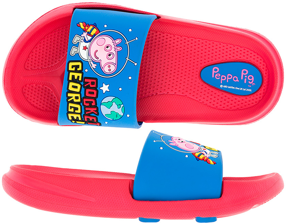 Шлепанцы6749E Шлепанцы6749EЯркие шлепанцы Peppa Pig от Kakadu придутся по душе вашему ребенку. Модель выполнена из резины и на перемычке оформлена изображением Свина Джорджа в костюме астронавта. Рельеф на верхней поверхности подошвы предотвращает выскальзывание ноги. Подошва исполнена из ЭВА-материала. Материал ЭВА имеет пористую структуру, обладает великолепными теплоизоляционными и морозостойкими свойствами, придает обуви амортизационные свойства, мягкость при ходьбе, устойчивость к истиранию подошвы. Гибкая подошва дополнена рифлением, которое гарантирует идеальное сцепление с любыми поверхностями. Удобные шлепанцы прекрасно подойдут для похода в бассейн или на пляж.