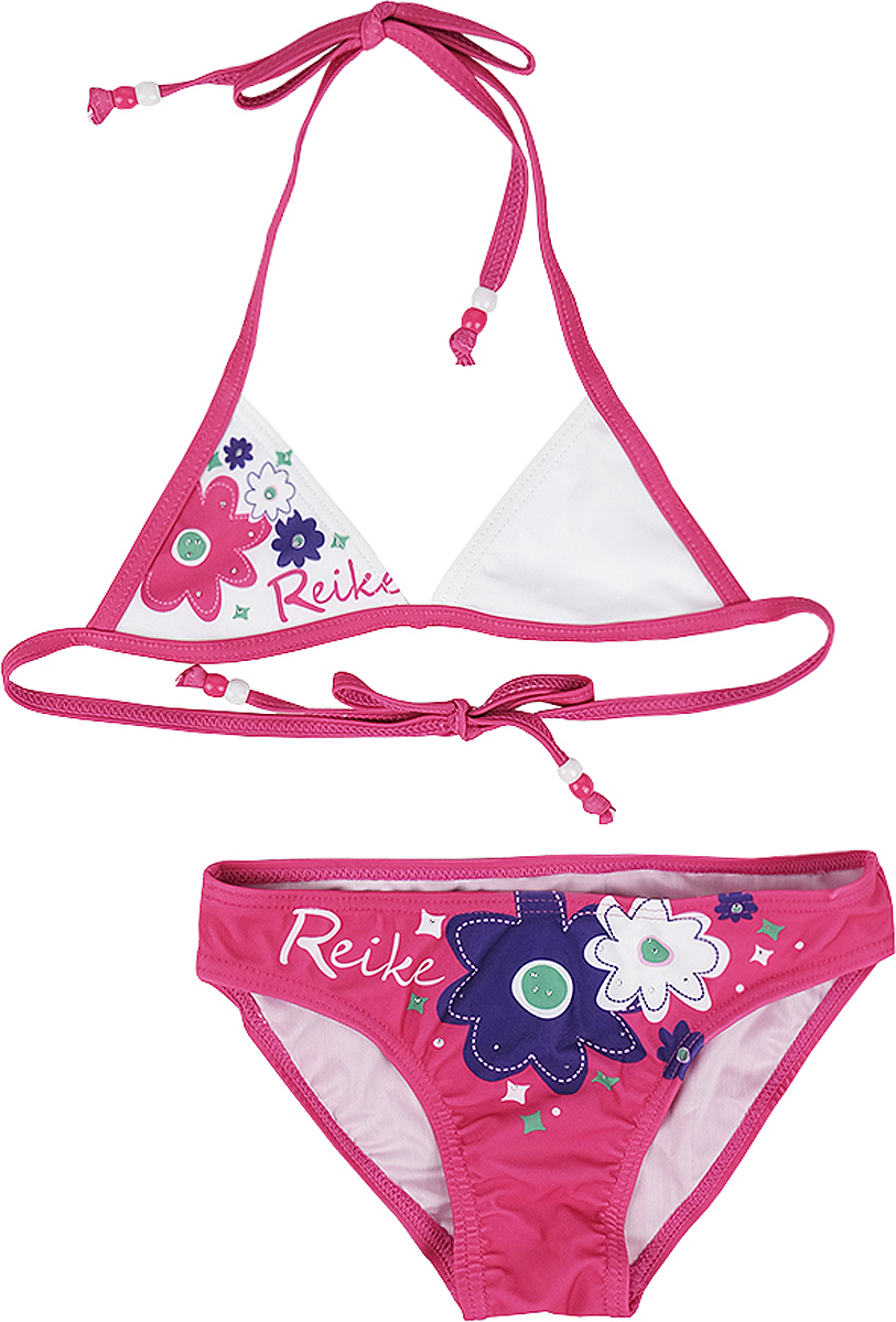 Купальник раздельныйRS17-FL1_fuchsia Купальник раздельныйRS17-FL1_fuchsiaРаздельный купальник-бикини для девочки Reike Цветок изготовлен из полиэстера и полиуретана и оформлен стразами и ярким цветочным принтом. Лиф купальника с треугольными чашками завязывается на спинке и фиксируется на шее при помощи завязок с бусинами. Трусики-слипы имеют на поясе мягкую эластичную резинку. Изделие быстро сохнет и сохраняет первоначальный вид и форму даже при длительном использовании.