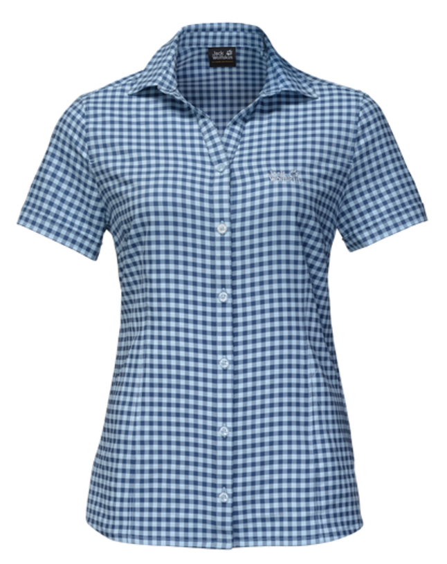 Рубашка1401723-7919 Рубашка1401723-7919Рубашка женская Kepler Shirt выполнена из 100% полиэстера. Ткань дышащая, легкая, приятная на ощупь и эластичная, она обладает высокой защитой от ультрафиолета (UPF 50+) и быстро сохнет. Рубашка застегивается на пуговицы, имеет отложной воротник и короткие стандартные рукава, а также секретный карман. Модель дополнена принтом в клетку и логотипом бренда. Такая рубашка идеально подходит для путешествий в жаркие страны и повседневной носки в летний сезон.