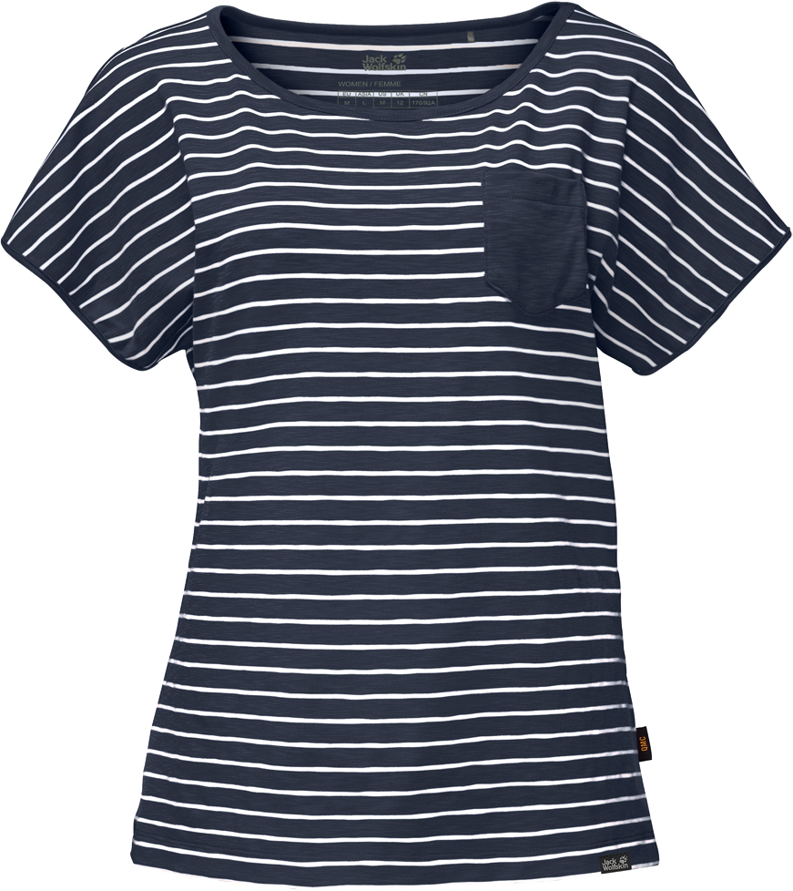 Футболка1805691-7819 Футболка1805691-7819Женская футболка Travel Striped T W выполнена из полиэстера с добавлением эластана. Ткань быстро сохнет и уменьшает образование неприятных запахов. Модель имеет круглый вырез горловины и цельнокроеные короткие рукава. Футболка дополнена принтом в полоску и нагрудным накладным кармашком.