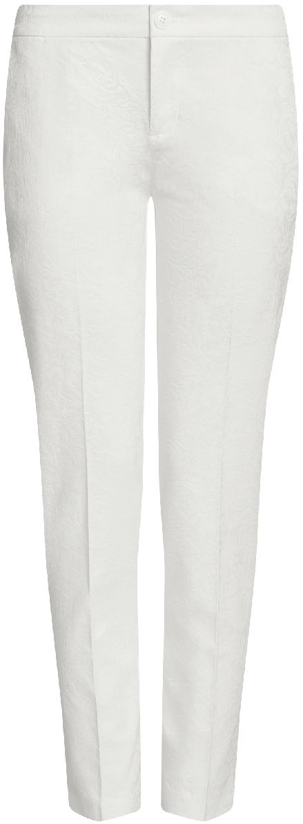Брюки21706026/46074/6C00J Брюки21706026/46074/6C00JЖенские брюки oodji Collection прямого кроя и стандартной посадки изготовлены из эластичного хлопка. Брюки застегиваются на ширинку на застежке-молнии и пуговицу на поясе. Изделие оснащено двумя втачными карманами спереди и одним втачным карманом сзади. Брюки оформлены оригинальным цветочным орнаментом в тон изделию.