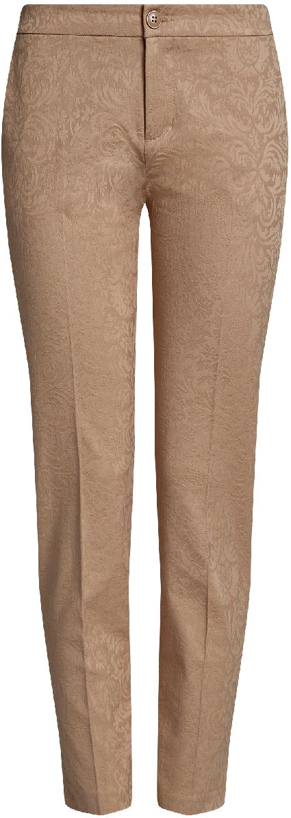 Брюки21706026/46074/6C00J Брюки21706026/46074/6C00JЖенские брюки oodji Collection прямого кроя и стандартной посадки изготовлены из эластичного хлопка. Брюки застегиваются на ширинку на застежке-молнии и пуговицу на поясе. Изделие оснащено двумя втачными карманами спереди и одним втачным карманом сзади. Брюки оформлены оригинальным цветочным орнаментом в тон изделию.