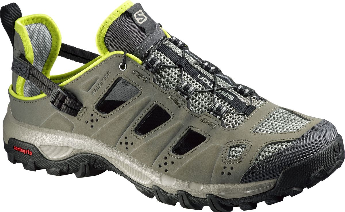 Кроссовки379554 Кроссовки379554Комфортные и износостойкие кроссовки от Salomon Evasion Cabrio отлично подходят для активного отдыха в сырую или сухую погоду жарким летом. Верх изделия выполнен из синтетики, которая выглядит, как кожа, но быстро сохнет, и дополнен вставками из сетчатого текстиля. По бокам модель оформлена перфорацией для лучшей воздухопроницаемости. Система быстрой шнуровки Quicklace с фиксатором и регулируемый ремешок с пластиковой пряжкой в области пятки гарантируют надежную фиксацию обуви на ноге. Накладка на мыске обеспечит лучшую защиту пальцев. Текстильная подкладка и стелька из ЭВА материала с текстильным верхним покрытием подарят дополнительный комфорт и предотвратят натирание. Язычок дополнен фирменной текстильной нашивкой, одна из боковых сторон - принтом в виде названия бренда. Ярлычок, оформленный символикой бренда, предназначен для более удобного надевания обуви. Задник складной. Технология Contagrip обеспечивает надежность сцепления и высокую износостойкость...