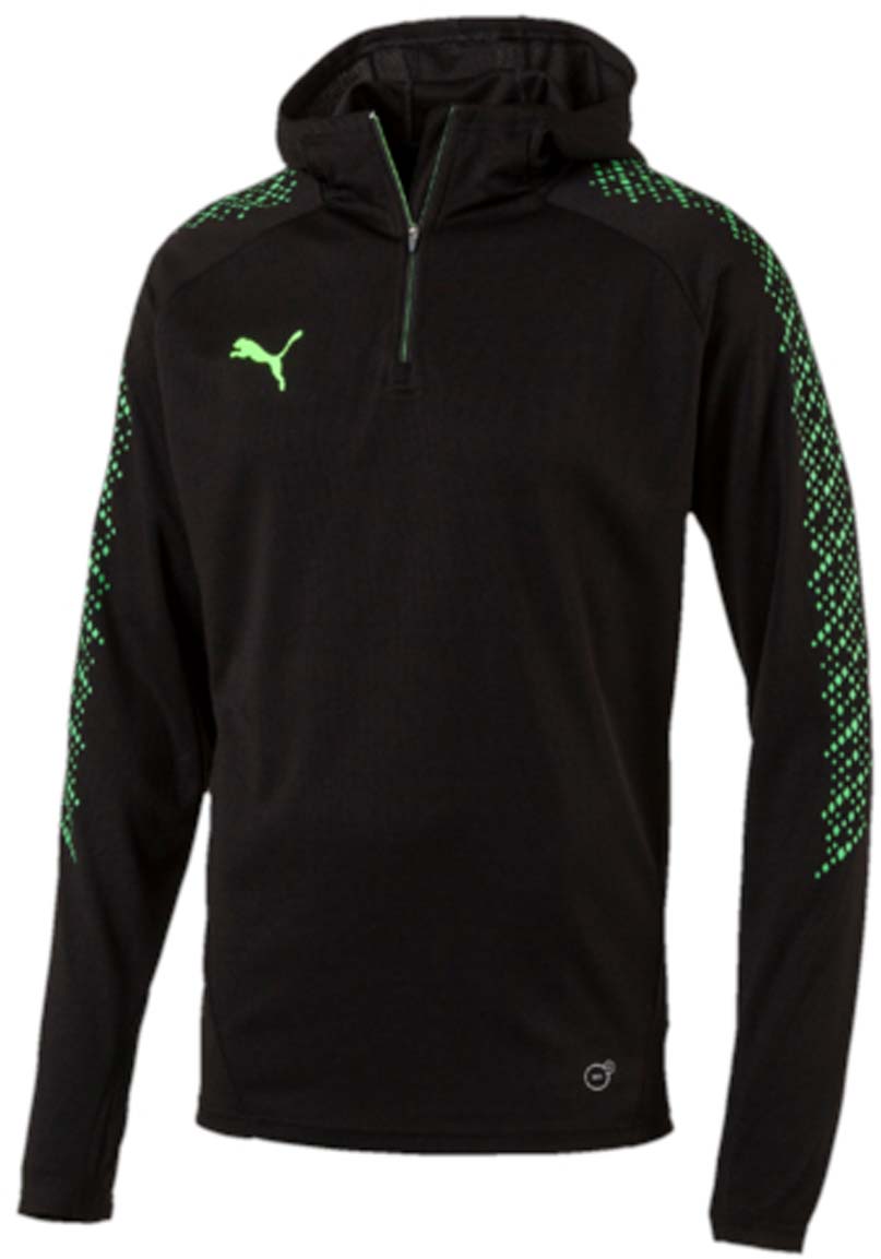 Худи655170_50 Худи655170_50Удобное мужское худи IT evoTRG Hoody изготовлено из 100% полиэстера с использованием высокофункциональной технологии dryCELL, которая отводит влагу, поддерживает тело сухим и обеспечивает вентиляцию воздуха в процессе ношения. Модель имеет длинные рукава реглан, воротник на молнии и капюшон. Удлиненные манжеты снабжены прорезями для большого пальца. Модель декорирована надписью evoTRG сзади и логотипом PUMA, нанесенным на правую сторону груди. Также тематический набивной рисунок представлен на рукавах фирменного покроя. В таком худи будет тепло и удобно во время тренировок или занятий на улице.