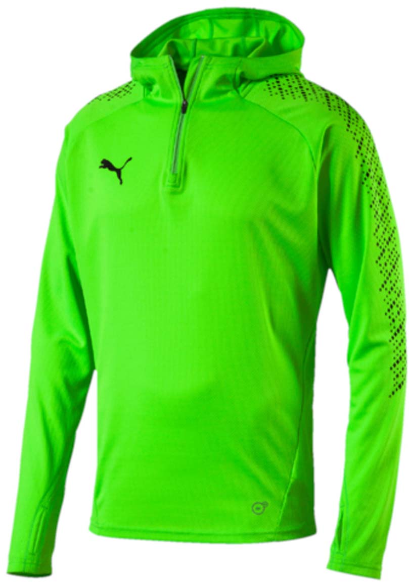 Худи655170_50 Худи655170_50Удобное мужское худи IT evoTRG Hoody изготовлено из 100% полиэстера с использованием высокофункциональной технологии dryCELL, которая отводит влагу, поддерживает тело сухим и обеспечивает вентиляцию воздуха в процессе ношения. Модель имеет длинные рукава реглан, воротник на молнии и капюшон. Удлиненные манжеты снабжены прорезями для большого пальца. Модель декорирована надписью evoTRG сзади и логотипом PUMA, нанесенным на правую сторону груди. Также тематический набивной рисунок представлен на рукавах фирменного покроя. В таком худи будет тепло и удобно во время тренировок или занятий на улице.