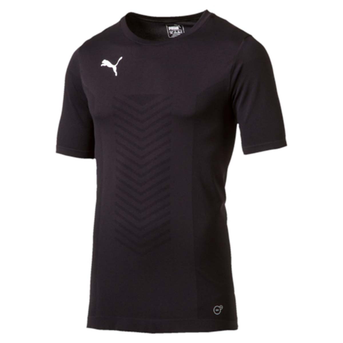 Футболка655205_01 Футболка655205_01Футболка ftblTRG evoKNIT Tee изготовлена из 100% полиамида с верхним покрытием из биоматериала. Бесшовная конструкция изделия по корпусу из трикотажа жаккардового плетения создает максимальный комфорт. Изделие имеет классический крой, круглый вырез горловины и стандартные короткие рукава. Модель дополнена набивным логотипом PUMA с правой стороны груди. Такая футболка прекрасно подходит для тренировок.