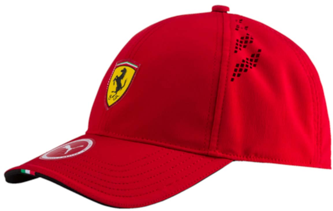 Бейсболка021201_01 Бейсболка021201_01Бейсболка Ferrari Fanwear force SF cap с логотипом Ferrari и итальянским флагом на козырьке станет бессменным спутником на все заезды любимой команды. Модель имеет изогнутый козырек с контрастной внутренней стороной, плотную посадку с эластичной лентой вдоль головы и лазерную перфорацию по сторонам. Бейсболка декорирована гербом Ferrari из термопластичного полиуретана спереди и логотипом Puma сзади.