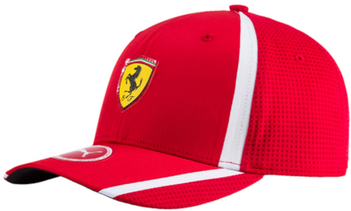 Бейсболка021202_01 Бейсболка021202_01Бейсболка Ferrari Fanwear redline cap с двухслойным изогнутым козырьком отлично защитит от солнца и обеспечит максимальный комфорт благодаря микрофибре, способной пропускать воздух. Отрегулировать размер изделия можно с помощью тканевого ремешка на задней части изделия. Вентиляция обеспечивается специальными вышитыми люверсами на всей поверхности бейсболки и сетчатыми боковыми вставками. Влаговпитывающая тесьма с сетчатой вставкой обеспечивает больший комфорт. На внутренней части козырька также имеется сетчатая вставка. Бейсболка декорирована гербом Ferrari спереди и логотипом Puma сзади.