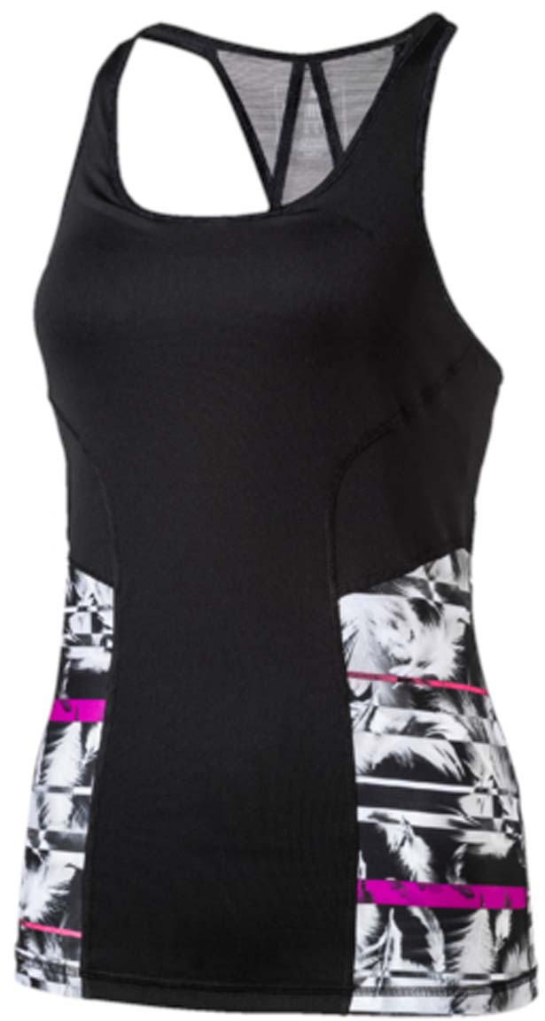 Майка51511703 Майка51511703Спортивная майка без рукавов с открытой спиной All Eyes On Me Tank Top изготовлена из полиэстера и эластана с использованием высокофункциональной технологии dryCELL, которая отводит влагу, поддерживает тело сухим и гарантирует комфорт во время активных тренировок и занятий спортом. Узкие лямки на спине не стесняют движений. Плотный объемный материал по линии бюстгальтера надежно поддерживает грудь. Плоские швы не натирают кожу. Майка украшена рисунком, нанесенным на всю ее поверхность методом сублимационной печати тиснением, а также логотипом PUMA из светоотражающего материала. Маркировка размера нанесена методом термопечати во избежание натирания и раздражения кожи.