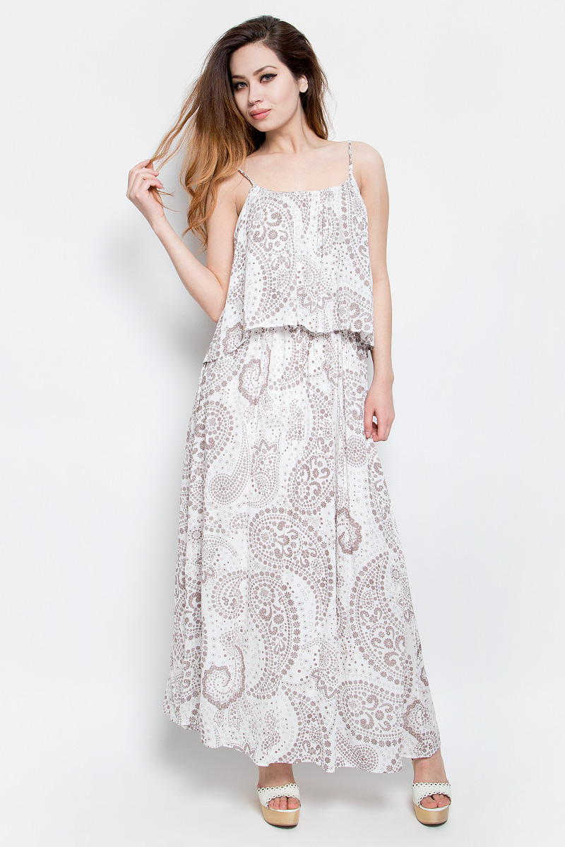 СарафанB467004_Milk Printed СарафанB467004_Milk PrintedЛегкий летний сарафан Baon изготовлен из струящейся вискозы с подкладкой из 100% хлопка. Сарафан-макси на тонких регулируемых по длине бретельках оформлен принтовым орнаментом турецкий огурец. Верхний край по спинке изделия собран на эластичную резинку. Этот модный и в то же время комфортный сарафан послужит отличным дополнением к вашему гардеробу в летнее время года.