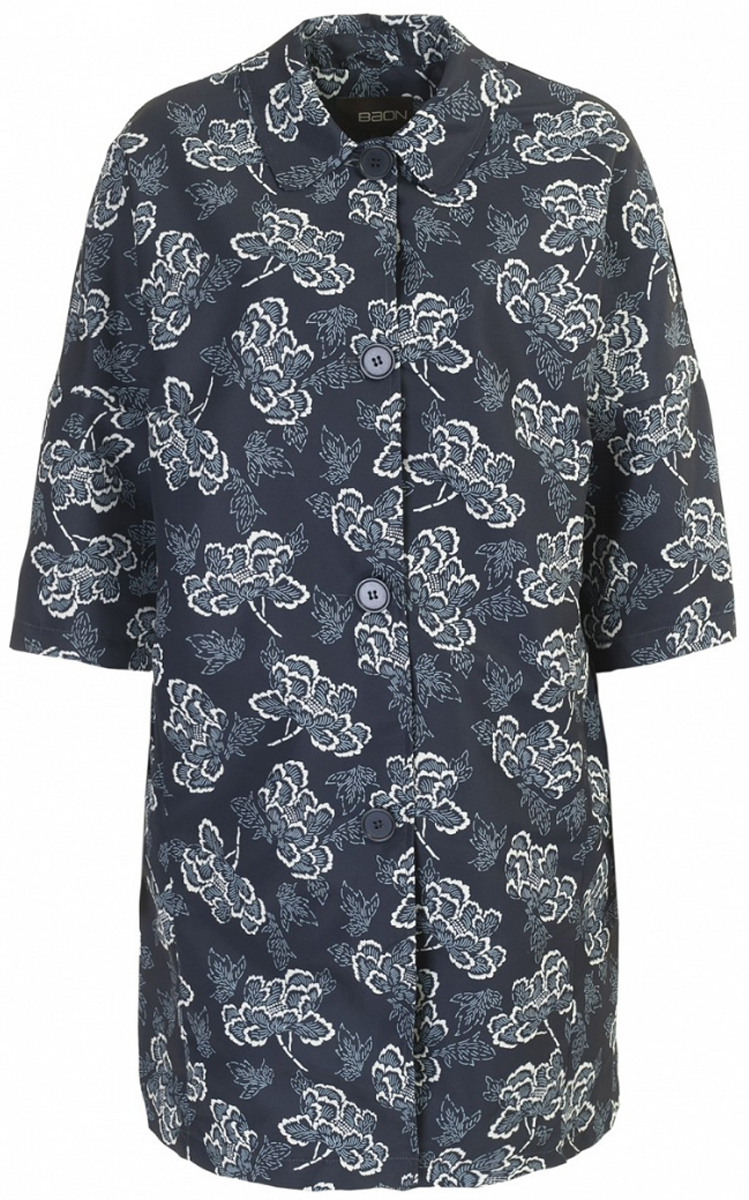 ПлащB087024_Dark Navy Printed ПлащB087024_Dark Navy PrintedПлащ женский Baon выполнен из полиэстера. Модель с отложным воротником и длинными рукавами по всей длине застегивается на пуговицы.