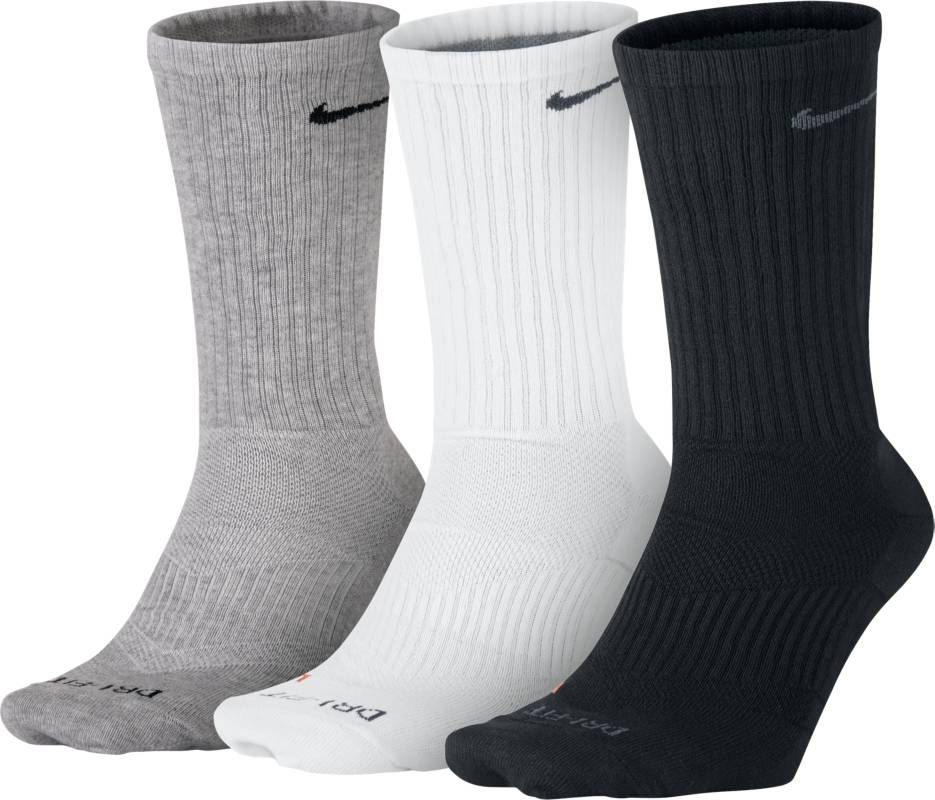 НоскиSX4831-901 НоскиSX4831-901Носки Nike 3PPK DF. Модель имеет эластичный верх, что обеспечивает надежную фиксацию на ноге, а рифленая вязка исключает ерзание и сползание во время эксплуатации. Для комфортной и плотной посадки, покрой носков для правой и левой ступни различен, для быстрой идентификации носки маркированы символами L (левый) и R (правый). В верхней части расположен стильный логотип Nike. Применение современного трикотажа в состав которого входит нейлон, полиэстер-эластан, обеспечивающие высокие эксплуатационные характеристики. Этот материал обладает хорошей прочностью, что положительно сказывается на сроке службы, мысок и пятка укреплены двойной вязкой. Носки хорошо пропускают воздух, что обеспечивает хороший воздухообмен. Применение современной технологии Dri-FIT, которая обеспечивает оперативный отвод влаги от поверхности тела на наружный слой. Использование этой технологии обеспечивает спортсмену комфортные сухие условия. В таких носках вам будет комфортно заниматься активными видами спорта или...