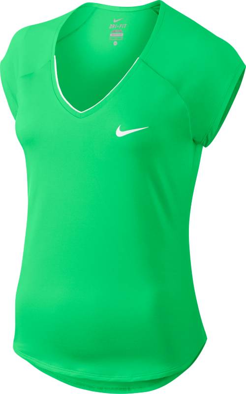 Футболка728757-300 Футболка728757-300Женский теннисный топ Nike Pure создает женственный образ благодаря коротким цельнокроенным рукавам и кромкам в стиле «долфин». Ткани Dri-FIT обеспечивает вентиляцию во время интенсивного матча. Ткань Dri-FIT отводит влагу, сохраняя тело сухим и обеспечивая комфорт. Горловина с V-образным вырезом для удобной посадки. Короткие цельнокроеные рукава не сковывают движений.