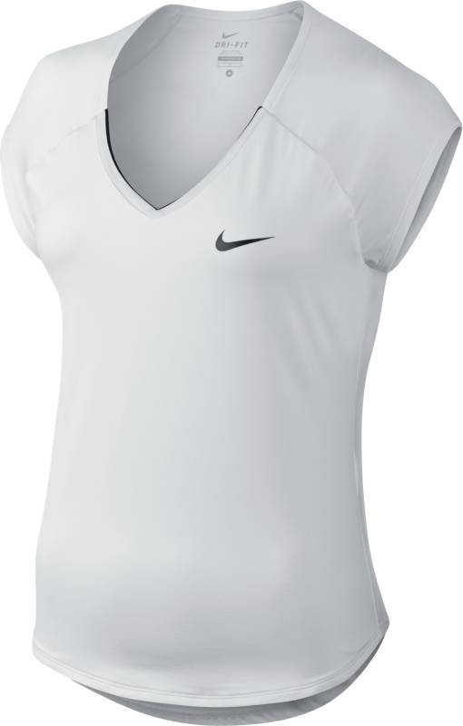 Футболка728757-100 Футболка728757-100Майка для тенниса Nike Pure Тор из мягкого текстиля Dri-FIT, отводящего влагу от поверхности тела, сохраняющего тело сухим. Прилегающий крой, короткие рукава-реглан, кромки в стиле долфин, V-образный вырез.