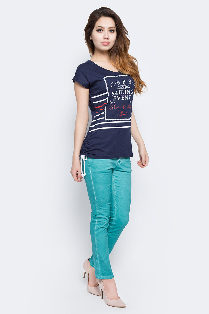 ФутболкаB237076_Dark Navy ФутболкаB237076_Dark NavyФутболка женская Baon выполнена из вискозы и хлопка. Модель с круглым вырезом горловины и короткими рукавами.
