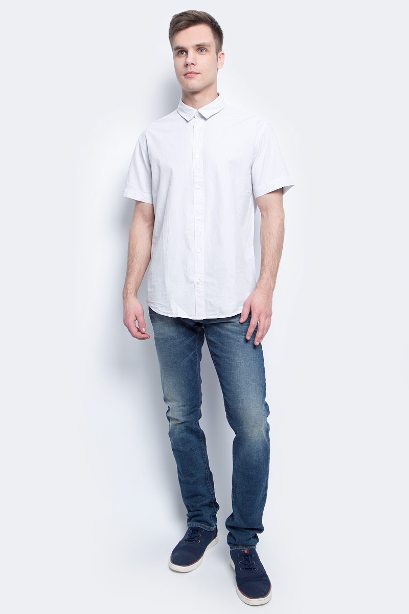 РубашкаB687018_Deep Navy Striped РубашкаB687018_Deep Navy StripedРубашка мужская Baon выполнена из натурального материала. Модель с отложным воротником и короткими рукавами застегивается на пуговицы.