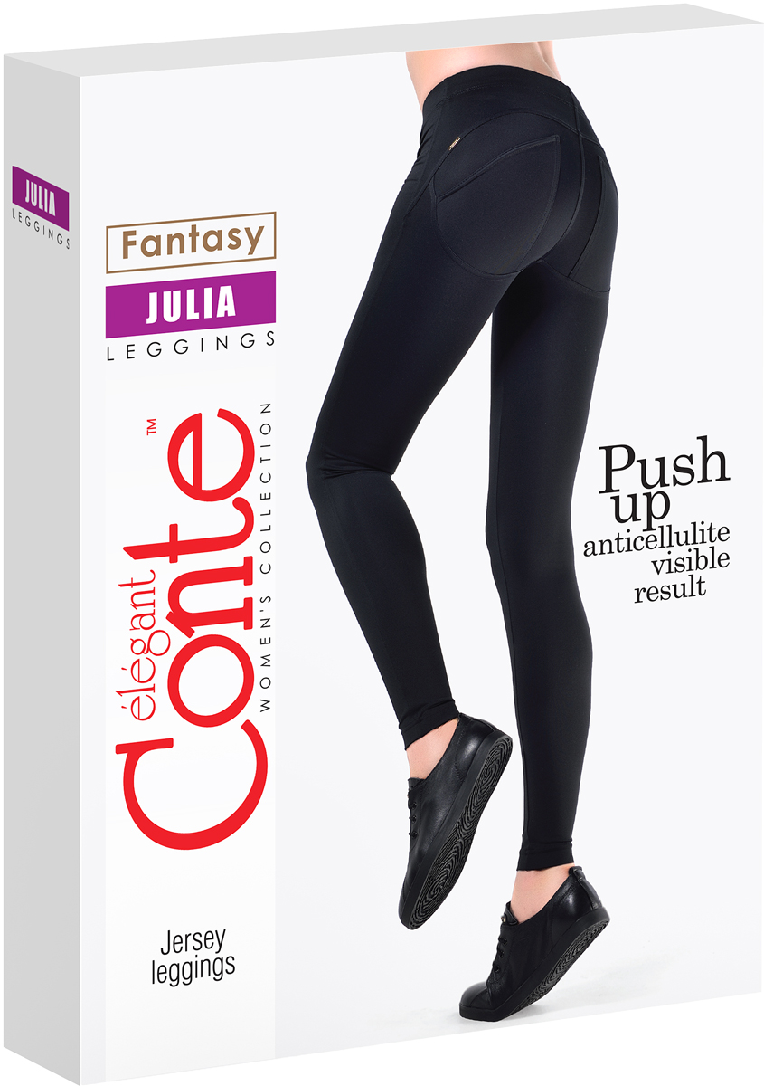 ЛеггинсыJulia ЛеггинсыJuliaЛеггинсы женские CONTE JILIA. Трикотажное полотно, PUSH UP EFFECT ANTICELLULITE. По переду иммитация боковых карманов и гульфика, по задним половинкам фигурная кокетка Push up effect, два накладных кармана.