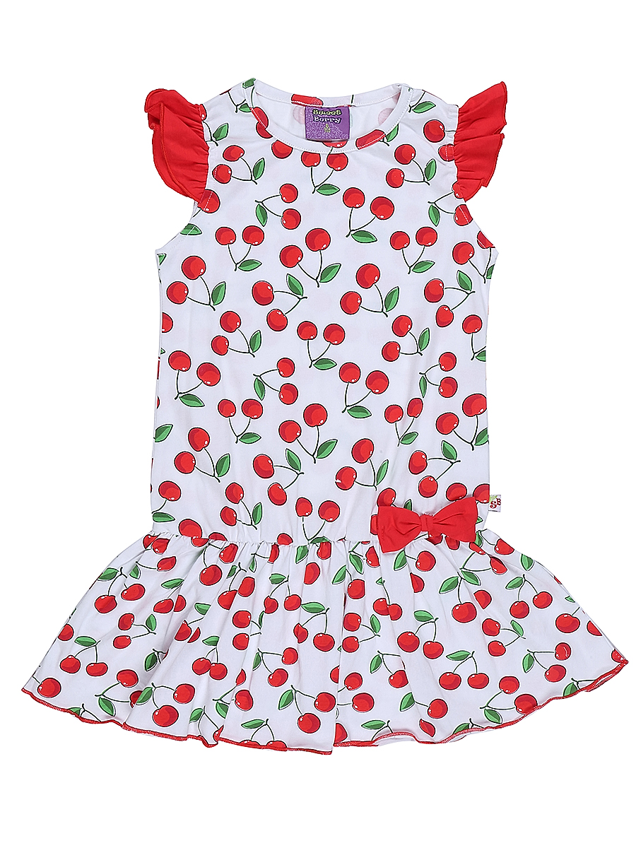 Платье714157 Платье714157Яркое платье для девочки Sweet Berry выполнено из высококачественного эластичного хлопка. Модель приталенного кроя с юбкой-воланом и рукавами-крылышками оформлена принтом в вишенку. Круглый вырез горловины дополнен мягкой эластичной бейкой.