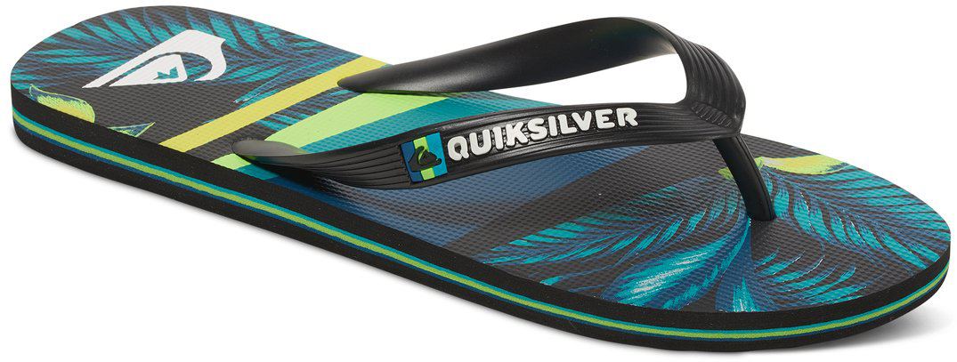 СланцыAQYL100407-XKGG СланцыAQYL100407-XKGGМодные мужские сланцы Molokai Slash Print от Quiksilver покорят вас своим удобством. Верх модели выполнен из мягкого пластика. Эргономичная перемычка между пальцами позволит надежно закрепить модель на стопе. Мягкая фактурная стелька позволяет не скользить ноге при движении. Упругая губчатая каучуковая подошва с ярким принтом обеспечивает уверенное сцепление с любой поверхностью. Текстовый и графический логотип Quiksilver на стрепе придает сланцам особый вид. Стильные сланцы прекрасно подойдут для похода в бассейн или на пляж.