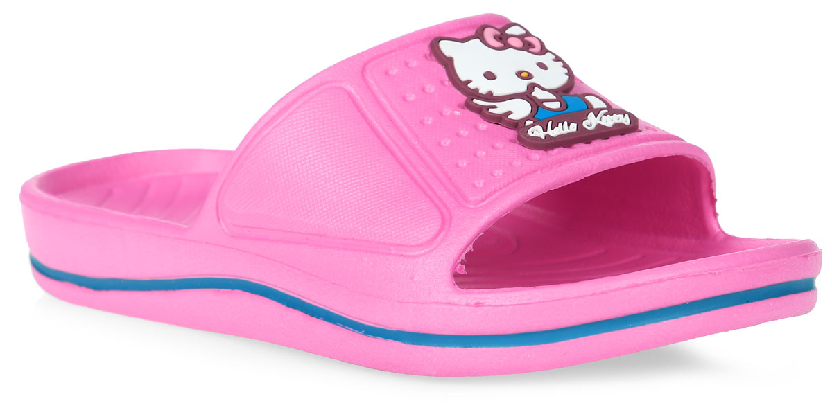 Шлепанцы5957A Шлепанцы5957AЯркие шлепанцы Hello Kitty от Kakadu придутся по душе вашей юной моднице. Модель полностью выполнена из ЭВА и на перемычке оформлена изображением очаровательной кошечки Китти. Материал ЭВА имеет пористую структуру, обладает великолепными теплоизоляционными и морозостойкими свойствами, придает обуви амортизационные свойства, мягкость при ходьбе, устойчивость к истиранию подошвы. Рельеф на верхней поверхности подошвы предотвращает выскальзывание ноги. Гибкая подошва дополнена рифлением, которое гарантирует идеальное сцепление с любыми поверхностями. Удобные шлепанцы прекрасно подойдут для похода в бассейн или на пляж.