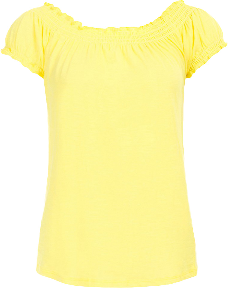 ФутболкаB237050_Bright Yellow ФутболкаB237050_Bright YellowФутболка женская Baon выполнена из натурального хлопка. Модель с воротником лодочкой и короткими рукавами.