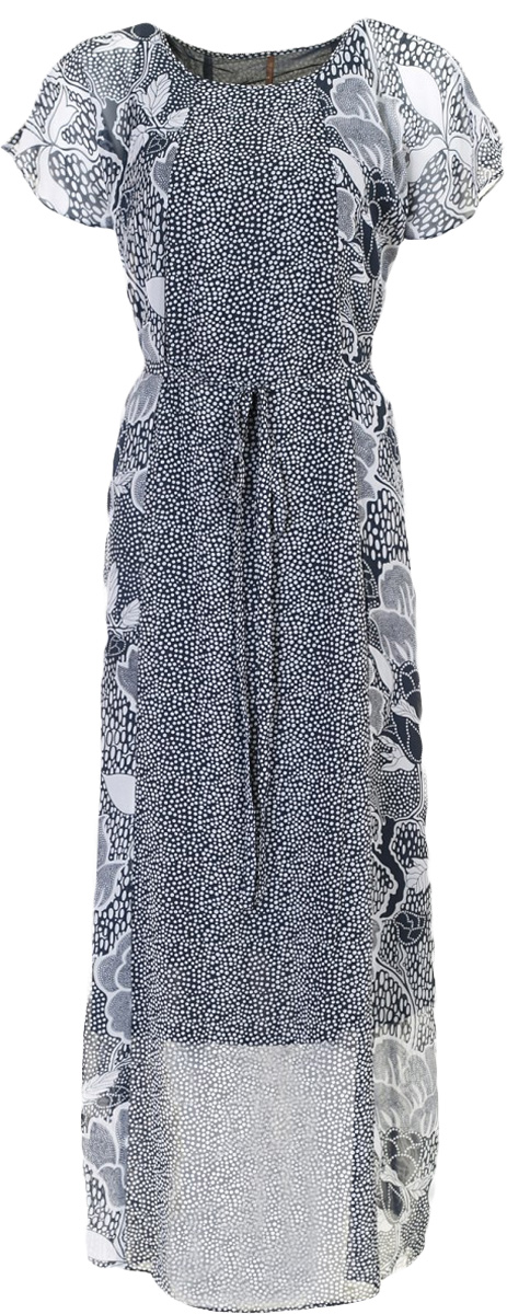 ПлатьеB457034_Dark Navy Printed ПлатьеB457034_Dark Navy PrintedПлатье Baon выполнено из полиэстера. Модель с короткими рукавами и круглым вырезом горловины. Приталенная посадка создается при помощи завязывающегося пояска.