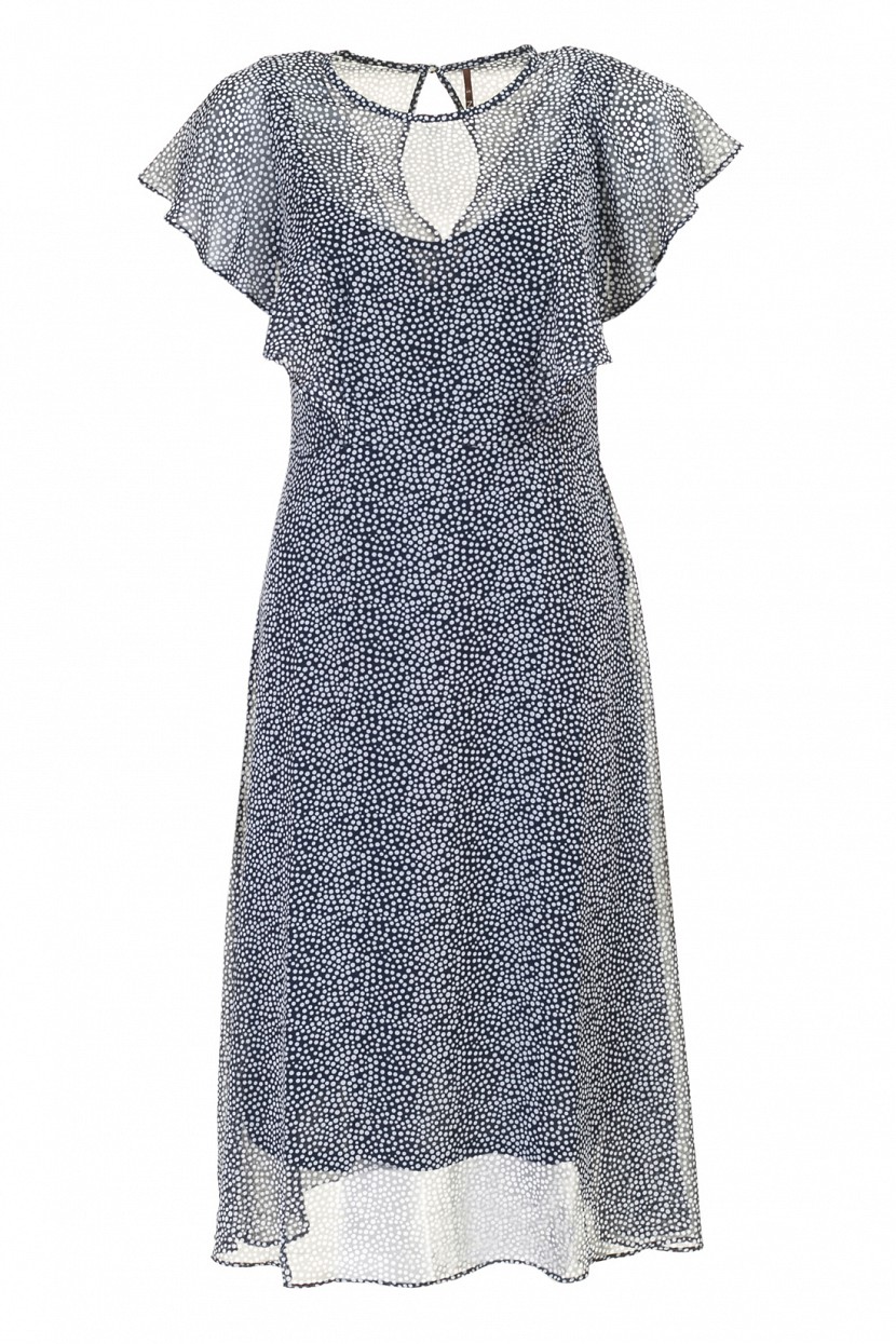 ПлатьеB457035_Dark Navy Printed ПлатьеB457035_Dark Navy PrintedПлатье Baon выполнено из полиэстера. Изделие имеет актуальные рукава-воланы. На спине расположена застёжка на пуговицу.