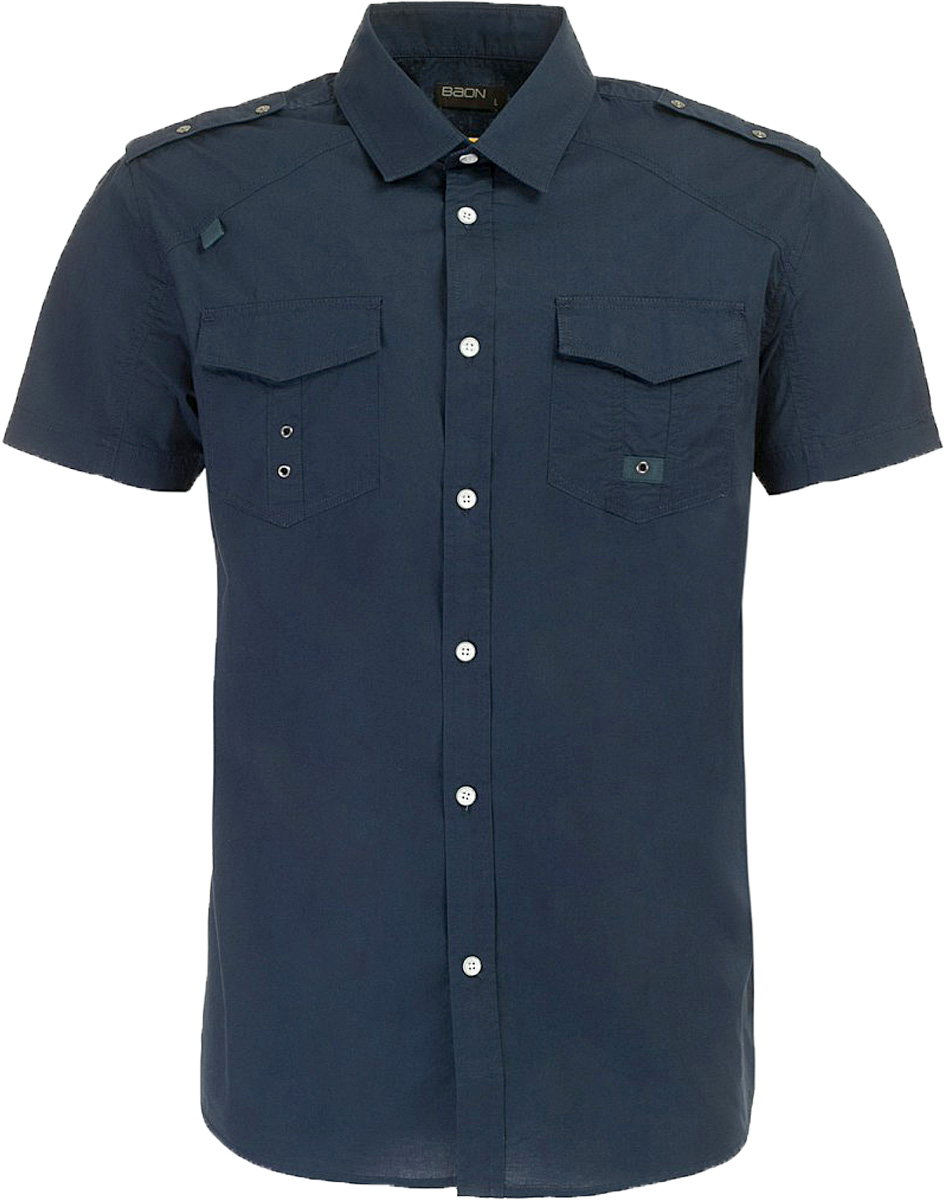 РубашкаB687006_Deep Navy РубашкаB687006_Deep NavyРубашка мужская Baon выполнена из натурального материала. Модель с отложным воротником и короткими рукавами застегивается на пуговицы.