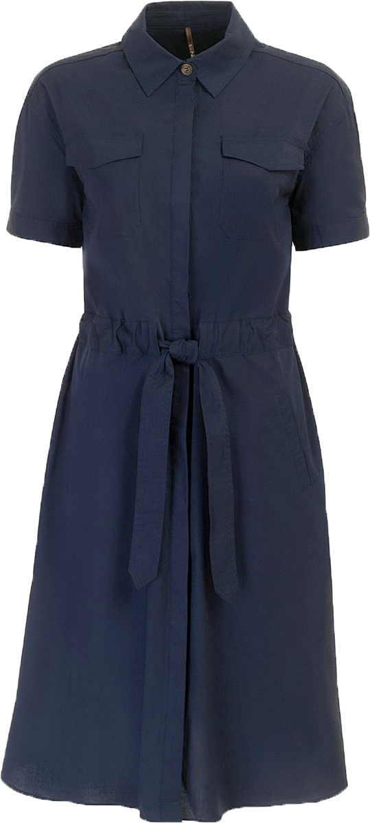 ПлатьеB457067_Dark Navy ПлатьеB457067_Dark NavyПлатье Baon выполнено из хлопка и эластана. Изделие застёгивается на потайные пуговицы. Приталенный силуэт создается при помощи завязывающегося пояса, вставленного в широкую кулиску на талии. На груди и по бокам расположены карманы.