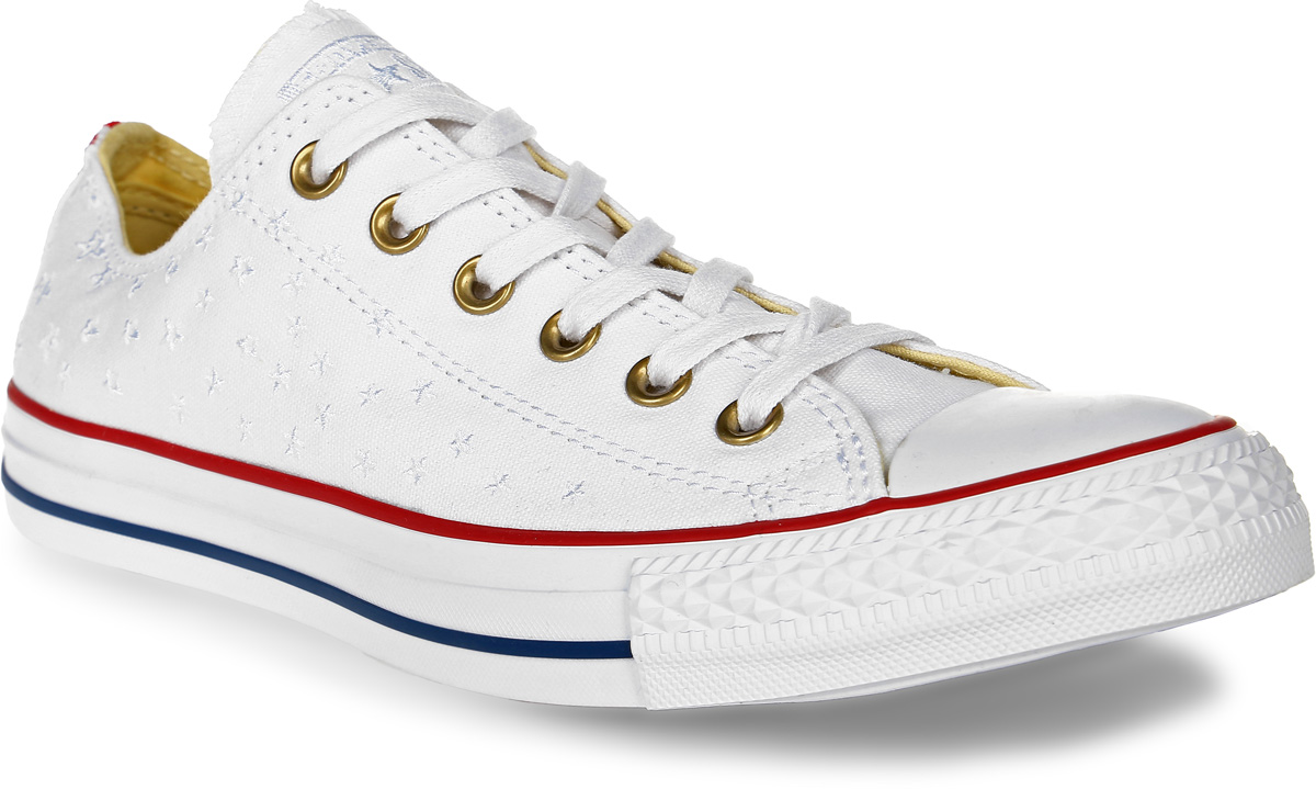 Кеды555882 Кеды555882Стильные женские кеды Chuck Taylor All Star от Converse созданы для тех, кто предпочитает оригинальный дизайн и непревзойденное качество. Кеды выполнены из плотного текстиля и оформлены вышитыми звездами. Мыс защищен резиновой накладкой. Сбоку предусмотрены отверстия с люверсами для вентиляции. Классическая шнуровка надежно фиксирует обувь на ноге. Стелька и подкладка из мягкого текстиля комфортны при ходьбе. Подошва исполнена из износостойкой резины контрастного цвета. Рифление на подошве обеспечивает идеальное сцепление с любыми поверхностями. Эффектные кеды помогут вам создать яркий, динамичный образ.