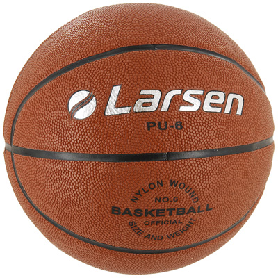 Мяч баскетбольный Larsen. PU-6BGF7X Мяч баскетбольный Larsen. PU-6BGF7XМяч баскетбольный Larsen кирпичного цвета c серебряным логотипом, состоит из восьми секций и имеет сферическую форму. Предназначен для игры в зале или на улице. Характеристики: Размер: 6 (женский, подростковый). Класс: любительский. Диаметр: 22 см. Материал: полиуретан. Артикул: PU-6. Производитель: Вьетнам.