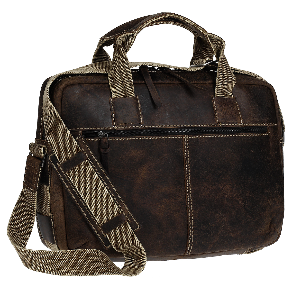 Портфель мужской Wenger Arizona, цвет: светло-коричневый. W23-06BrW23-06Br Портфель мужской Wenger Arizona, цвет: светло-коричневый. W23-06BrW23-06BrМужской портфель Wenger Arizona изготовлен из высококачественной воловьей натуральной кожи светло-коричневого цвета. Кожа серии Arizona (коровья кожа) имеет потертый внешний вид, что делает ее уникальной и создает специфический эффект старины. Портфель по всей поверхности оформлен стежками бежевого цвета. Портфель имеет одно основное отделение, которое закрывается на застежку- молнию. Внутри содержит два накладных кармашка, два держателя для ручек, вшитый карман на молнии и 6 кармашков для пластиковых карт или визиток. С передней стороны портфеля расположено отделение для планшета, закрывающееся на молнию и дополнительно при помощи клапана на две магнитные кнопки. С задней стороны сумки имеется дополнительное вшитое отделение на молнии. Внутренняя поверхность отделана полиэстером коричневого цвета с логотипом фирмы Wenger. Модель оснащена двумя удобными ручками и плечевым ремнем регулируемой длины из плотного полиэстера. Ремень оснащен...