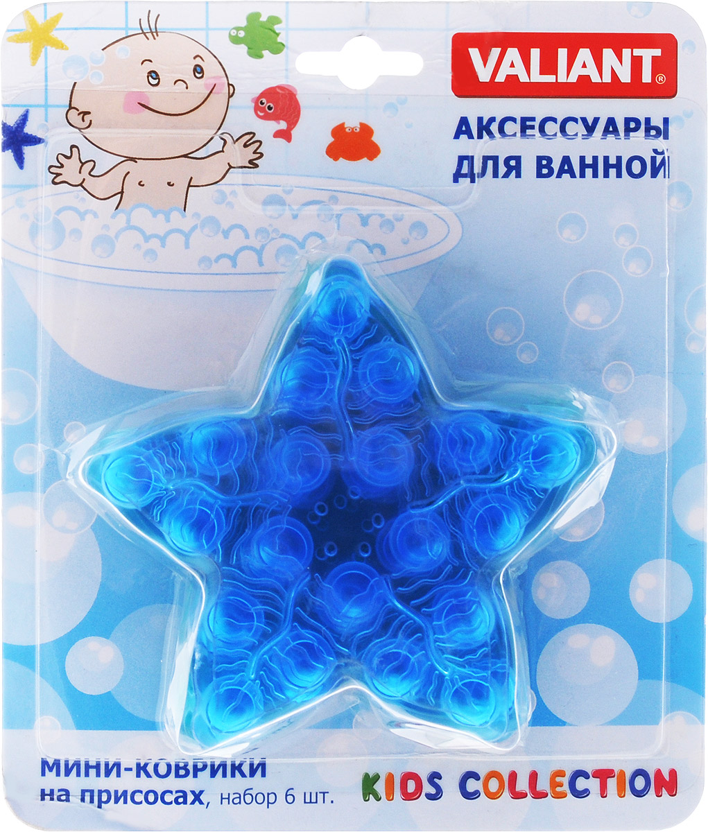 Valiant Мини-коврик для ванной комнаты Морская звезда на присосках цвет синий бирюзовый 6 шт