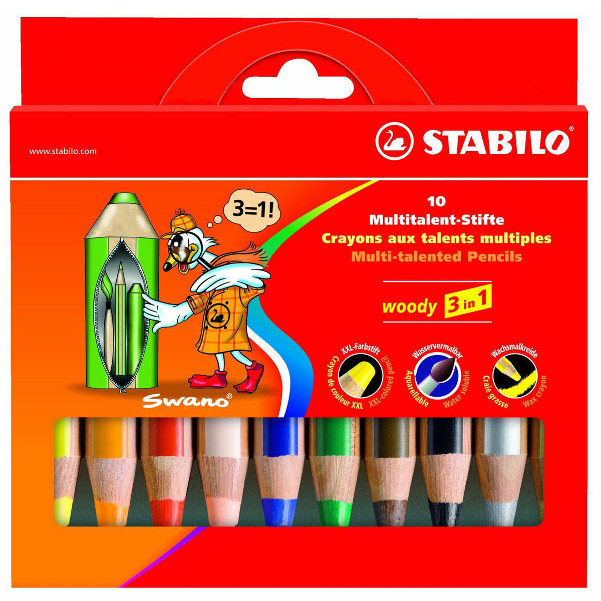 Stabilo Woody Набор цветных карандашей 3-в-1 10 цветов