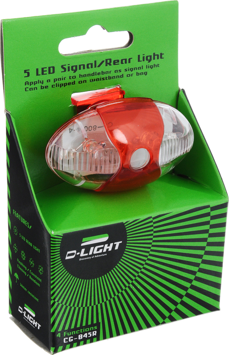Фонарь велосипедный D-Light "CG-845R1", габаритный, задний, цвет: красный, прозрачный