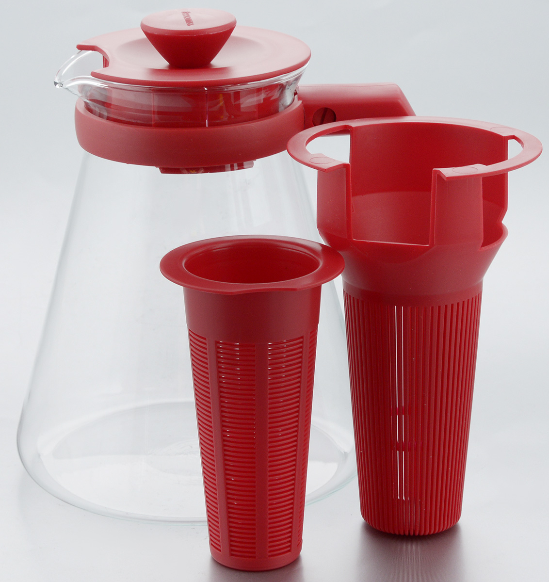 Чайник заварочный Tescoma "Teo Tone", с ситечком, цвет: красный, прозрачный, 1,7 л