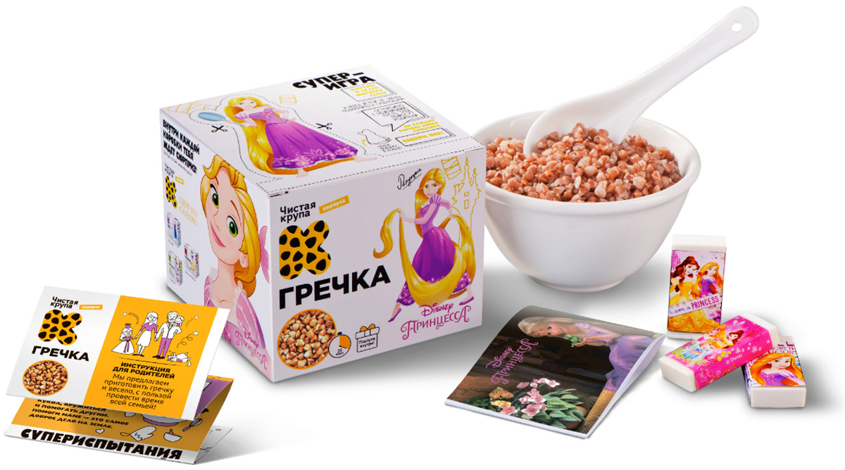 Чистая Крупа Disney гречка ядрица с подарком Принцессы в пакетиках для варки, 5 шт по 60 г