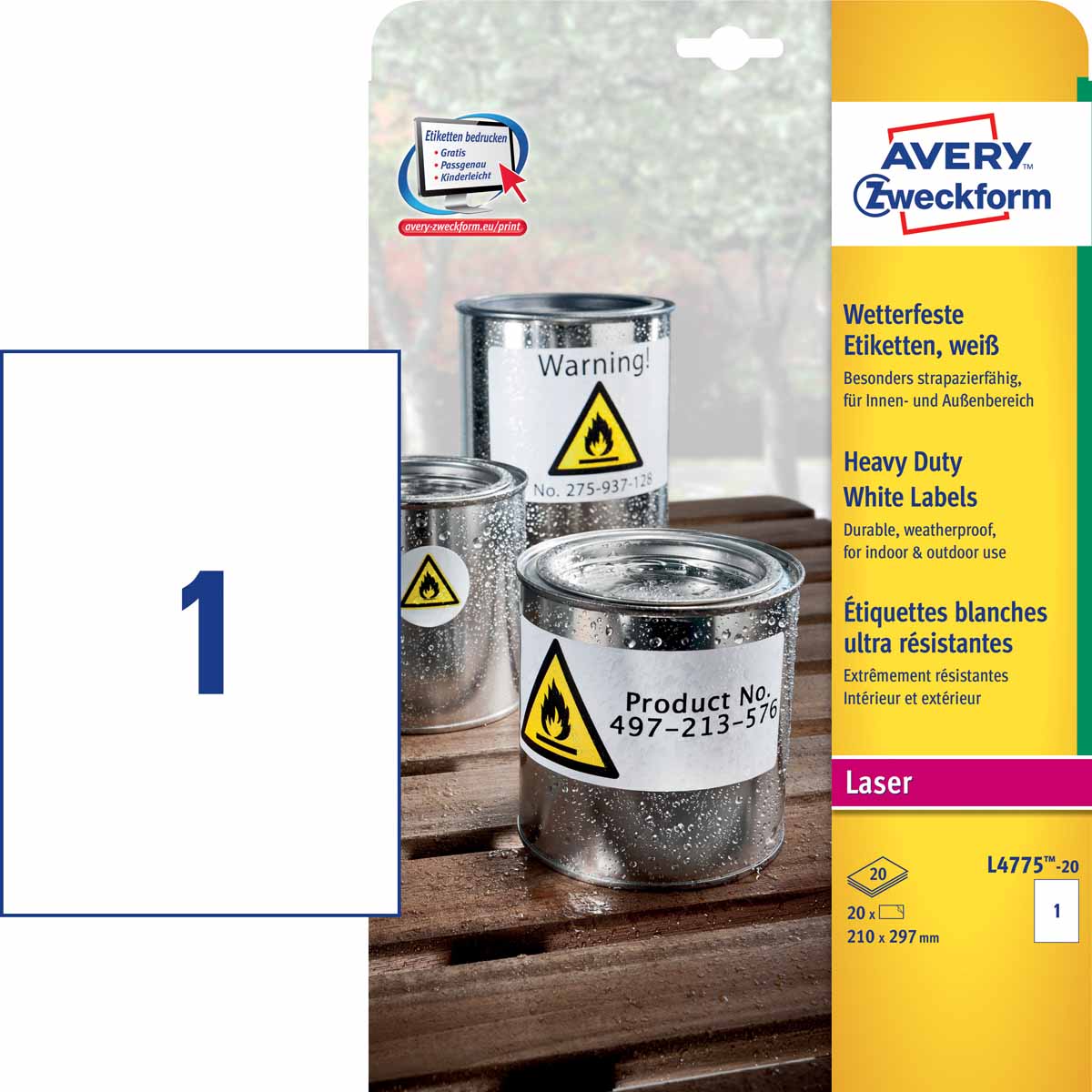 Avery Zweckform Этикетки всепогодные 210 х 297 мм 20 шт Avery Zweckform Этикетки всепогодные 210 х 297 мм 20 шт